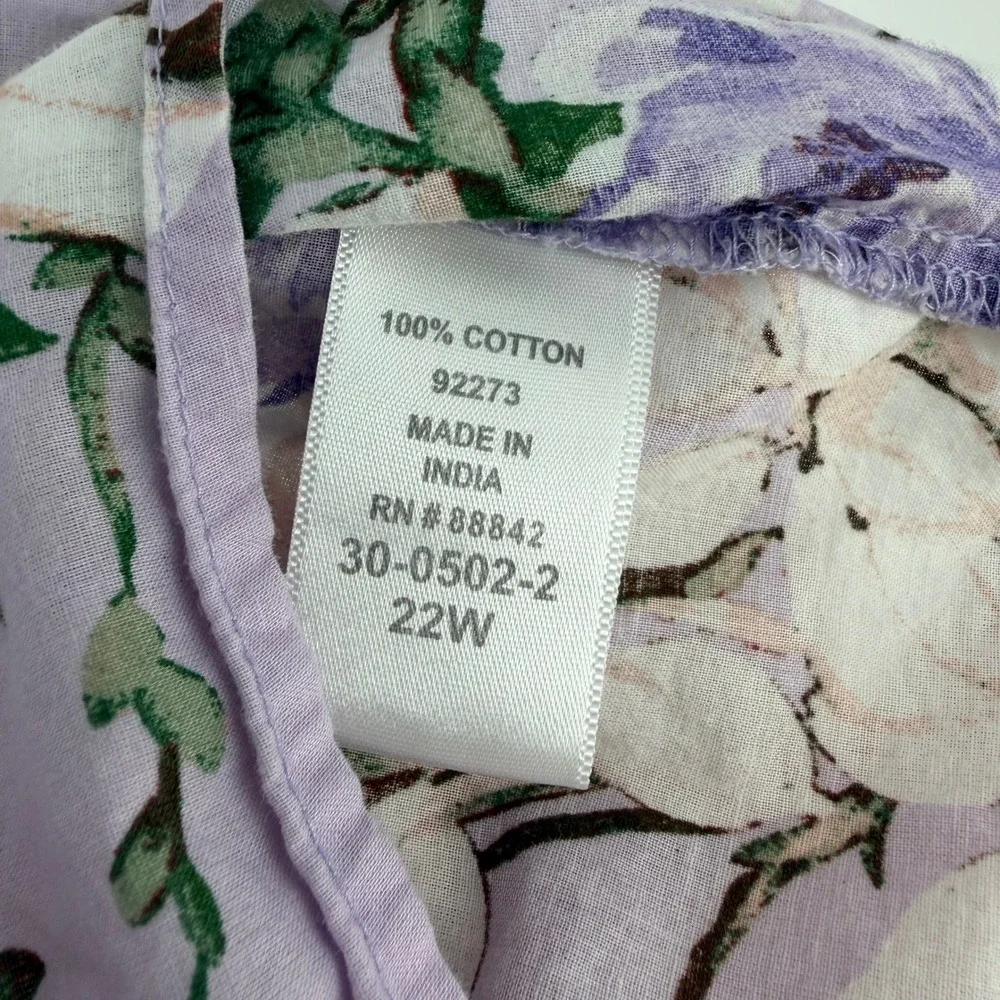 Roaman's Tunic Blouse Womens 22W Lavender Floral Pintuck Cotton Boho Botanical - Picture 5 of 7